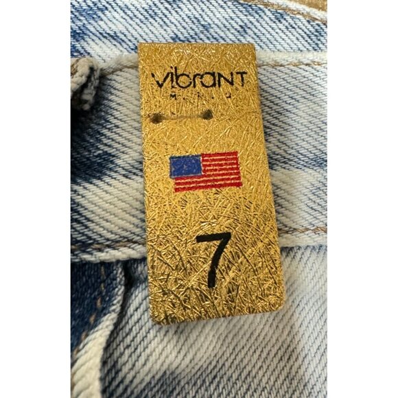 NWT WIDE LEG DISTRESSED JEANS SIZE 7 ACID WASH HIGH RISE VIBRANT M.I.U RAW HEM - Picture 3 of 6